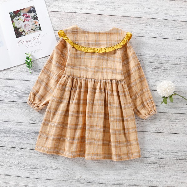 EW foreign trade children's wear: new autumn girls' big Lapel Long Sleeve Plaid Dress q503-537