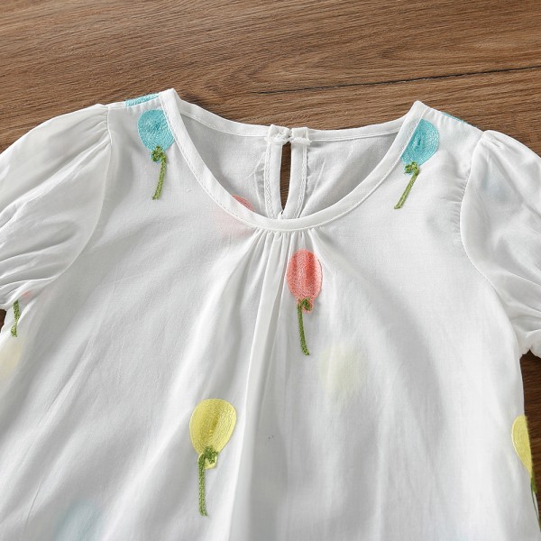 EW foreign trade children's wear 2021 summer new colorful balloon embroidered girl's cute Shirt Short Sleeve t22-2
