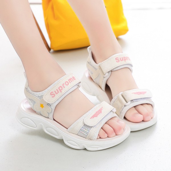 2021 summer women's leather leisure children's sandals Velcro beach shoes breathable children's shoes manufacturers wholesale