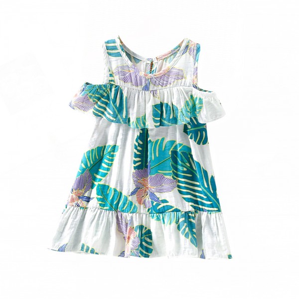 EW foreign trade children's wear 2021 summer Korean girls' print off shoulder dress 1849