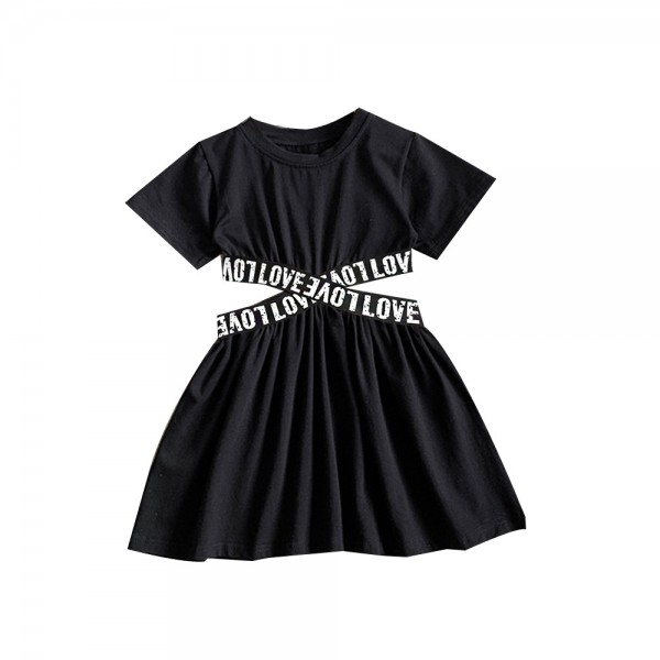 EW foreign trade children's wear 2021 summer new girls' open waist letter lace dress q996-8