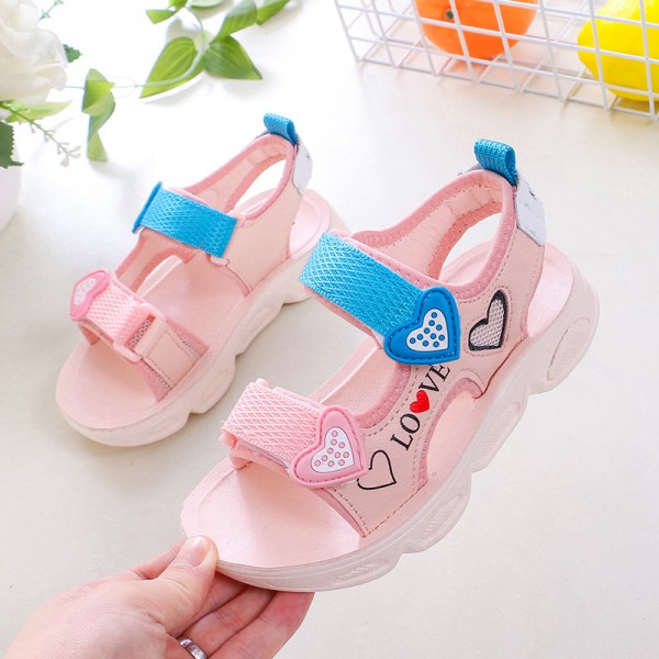 2021 summer women's leather leisure children's sandals Velcro beach shoes breathable children's shoes manufacturers wholesale