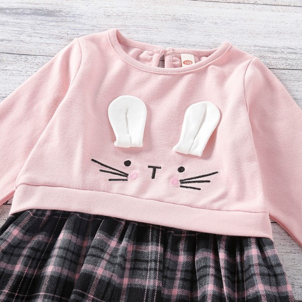 EW foreign trade children's wear 2021 spring and autumn new dress cute little ear Plaid Dress q115