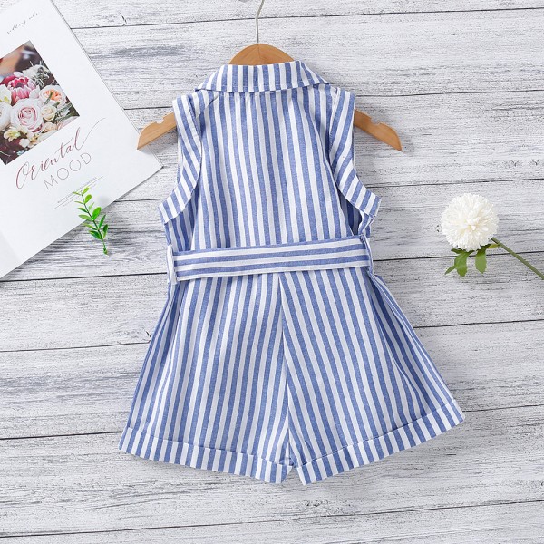 EW foreign trade children's wear 2021 summer new girls' striped vest bow belt Jumpsuit K105