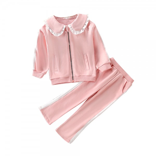 EW foreign trade children's wear 2021 autumn new girls' Korean lace Lapel casual two piece set tz131