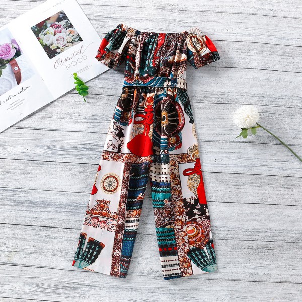 EW foreign trade children's wear 2021 summer wear new girls' national style waist slim Jumpsuit k118