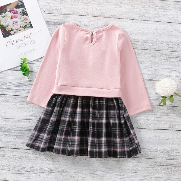 EW foreign trade children's wear 2021 spring and autumn new dress cute little ear Plaid Dress q115