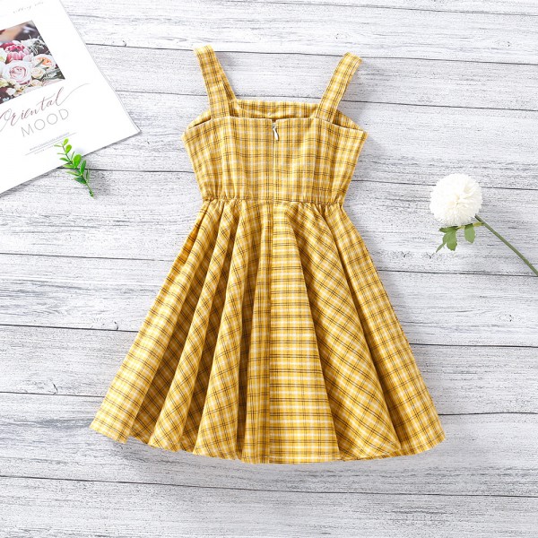 EW foreign trade children's 2021 summer new Korean sling slim Plaid Dress q669