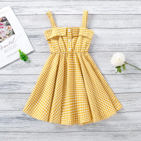 EW foreign trade children's 2021 summer new Korean sling slim Plaid Dress q649-1