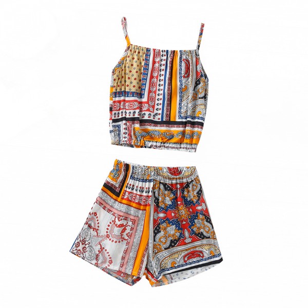 EW foreign trade children's clothing 2021 summer new baby girl pattern sling set cute two piece set tz81-2