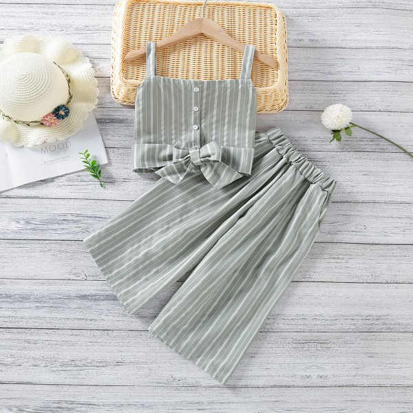 EW foreign trade children's wear girl's stripe small sling summer 2021 new wide leg pants two piece set with belt tz95