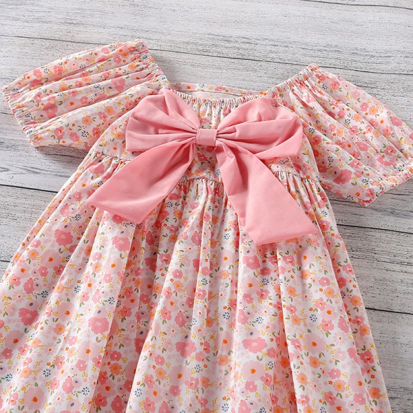 EW foreign trade children's wear 2021 new girls summer floral bow waist dress q705