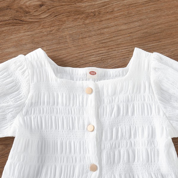 EW foreign trade children's 2021 summer new girls' French square neck short bubble sleeve top sy18