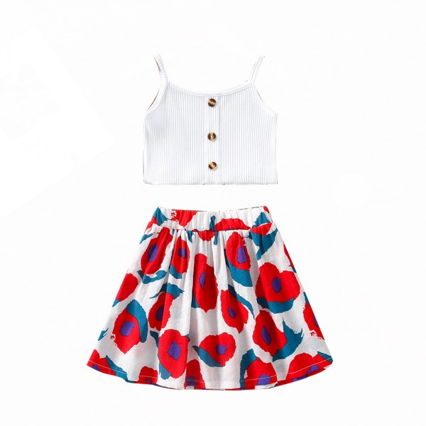 EW foreign trade children's wear 2021 summer new girls' wear suspender Top + big flower skirt tz275