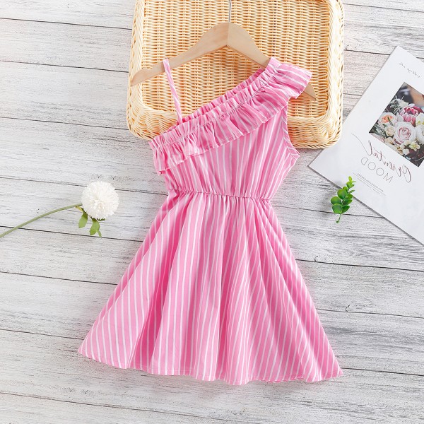 EW foreign trade children's 2021 summer new girls' Strapless suspender striped dress q637