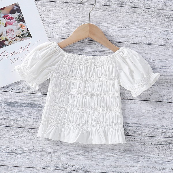 EW foreign trade children's 2021 summer new girls' solid color bubble sleeve shirt sy21