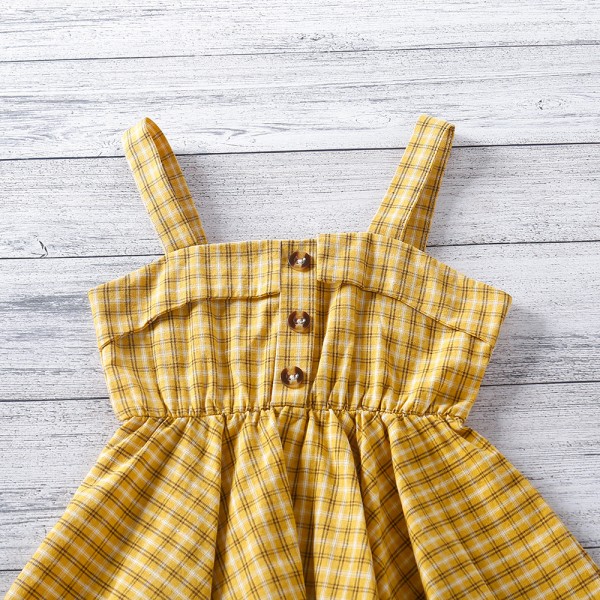 EW foreign trade children's 2021 summer new Korean sling slim Plaid Dress q669