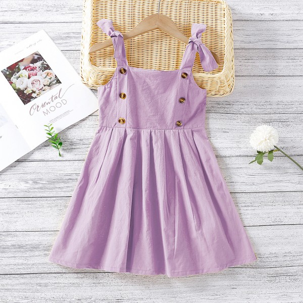 EW foreign trade children's wear 2021 summer new girls' lovely bow sling casual dress q635-1