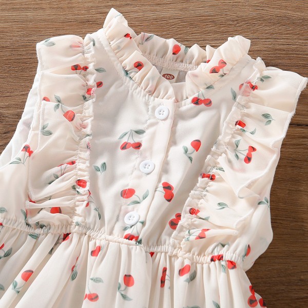 EW foreign trade children's Dress Girls' 2021 summer dress new Lace Waist cherry dress q676