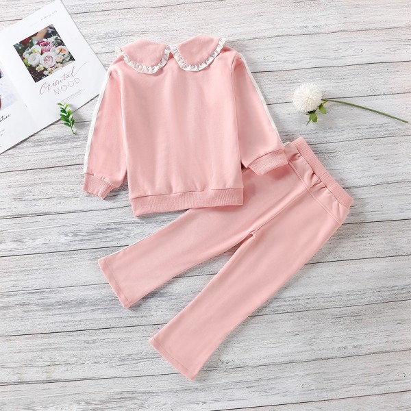 EW foreign trade children's wear 2021 autumn new girls' Korean lace Lapel casual two piece set tz131
