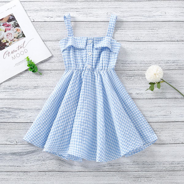 EW foreign trade children's 2021 summer new Korean sling slim Plaid Dress q649-1