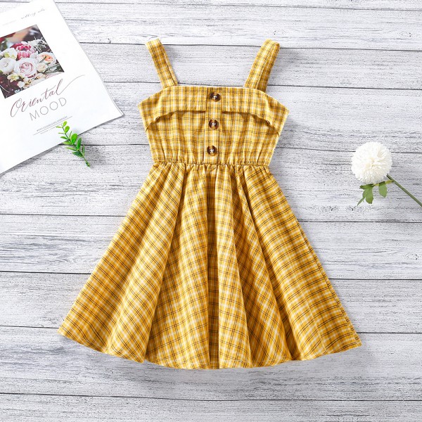 EW foreign trade children's 2021 summer new Korean sling slim Plaid Dress q669