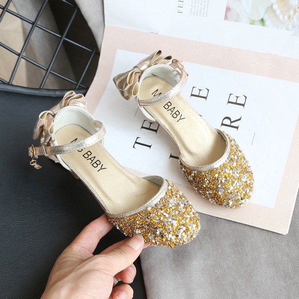 Girls' leather shoes 2020 new princess shoes crystal high heels little girl student performance shoes Korean children's shoes