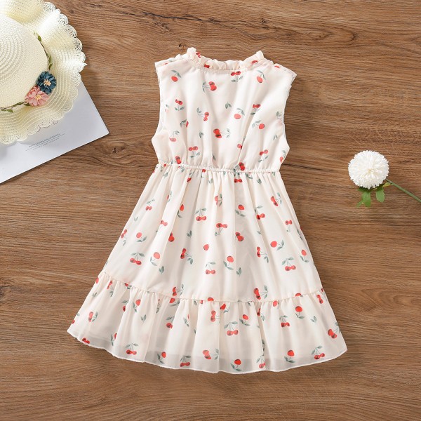 EW foreign trade children's Dress Girls' 2021 summer dress new Lace Waist cherry dress q676