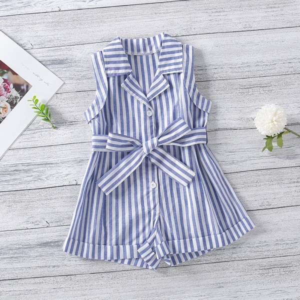 EW foreign trade children's wear 2021 summer new girls' striped vest bow belt Jumpsuit K105