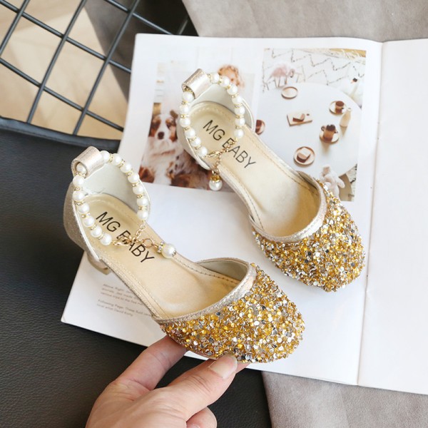 Girls' princess shoes Korean children's crystal shoes 2020 new high heel single shoes