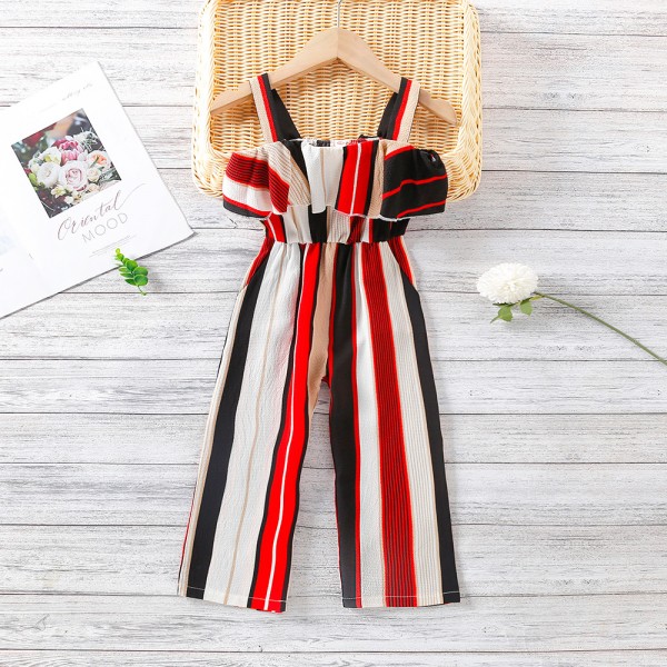 EW foreign trade children's wear 2021 summer new girls' suspender stripe waist closing slim Jumpsuit K119