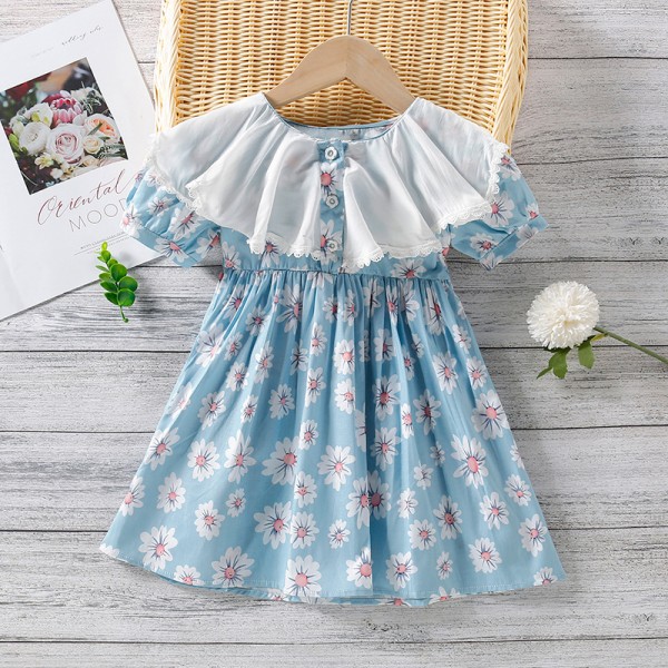 EW foreign trade children's wear 2021 new girls' summer patchwork Lace Floral Dress q704