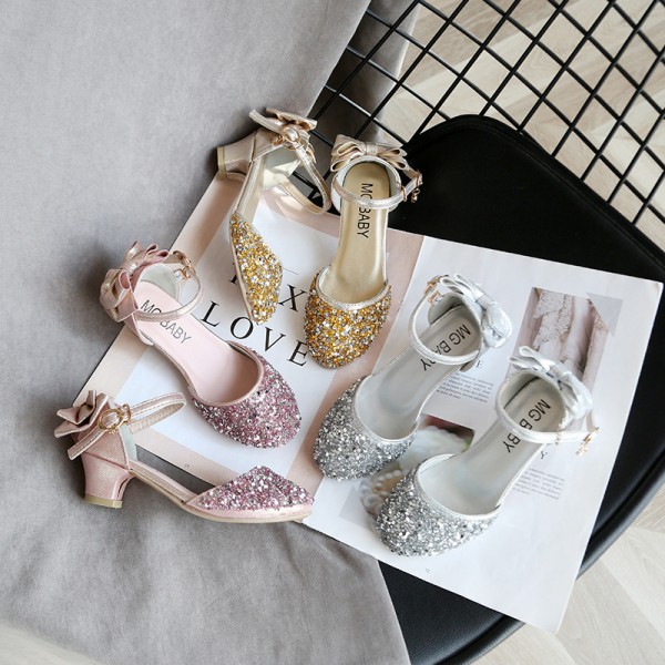 Girls' leather shoes 2020 new princess shoes cryst...