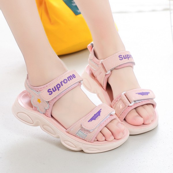 2021 summer women's leather leisure children's sandals Velcro beach shoes breathable children's shoes manufacturers wholesale