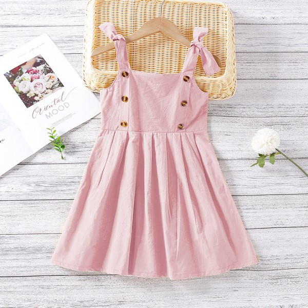 EW foreign trade children's wear 2021 summer new girls' lovely bow sling casual dress q635