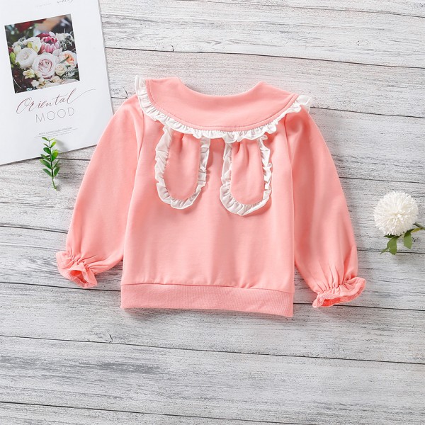 EW foreign trade children's wear 2021 autumn new baby girl doll Lapel lace rabbit ear long sleeve top wt13