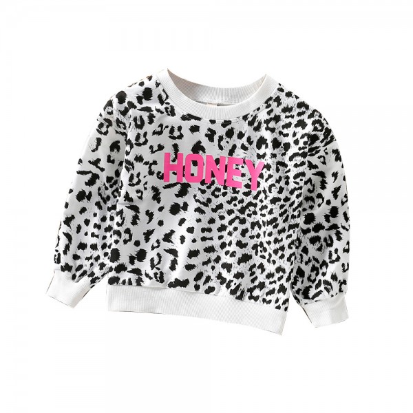 EW foreign trade children's wear 2021 autumn new fashion Korean leopard letter pattern T-shirt T54