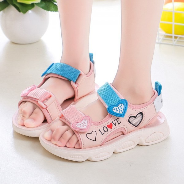 2021 summer women's leather leisure children's sandals Velcro beach shoes breathable children's shoes manufacturers wholesale