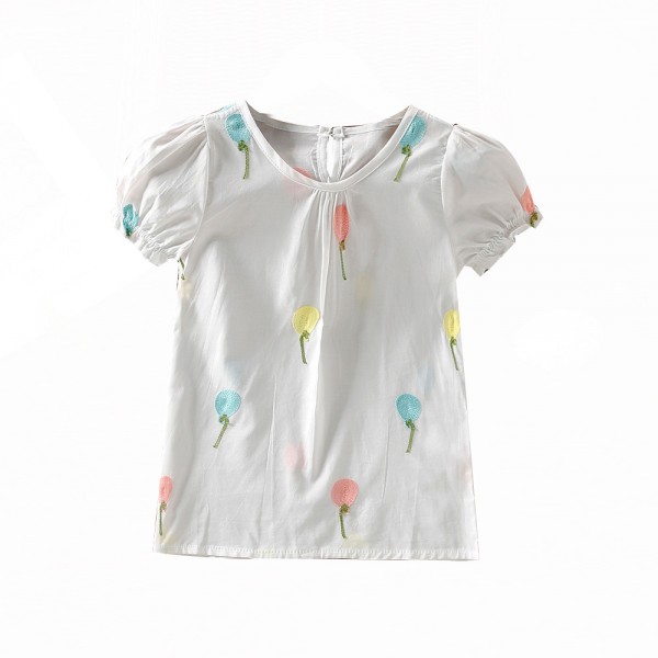 EW foreign trade children's wear 2021 summer new colorful balloon embroidered girl's cute Shirt Short Sleeve t22-2