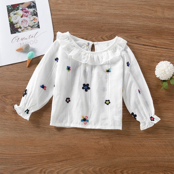 EW foreign trade children's wear 2021 autumn new color flower embroidered girl's cute shirt long sleeve T42