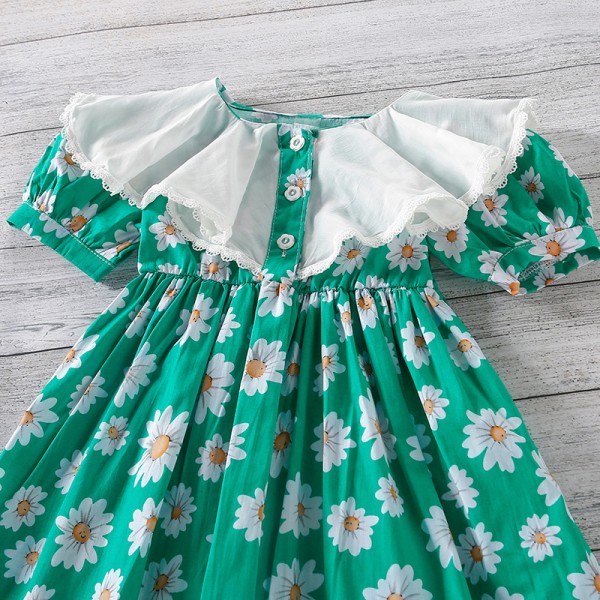 EW foreign trade children's wear 2021 new girls' summer patchwork Lace Floral Dress q704