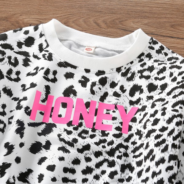 EW foreign trade children's wear 2021 autumn new fashion Korean leopard letter pattern T-shirt T54