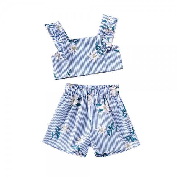 EW foreign trade children's 2021 summer new suspender Flower Top + shorts two piece suit tz274
