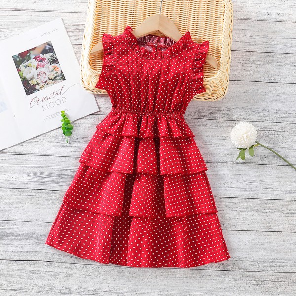 EW foreign trade children's clothing girls' company 2021 summer new dot multi-layer lace sleeveless dress q675