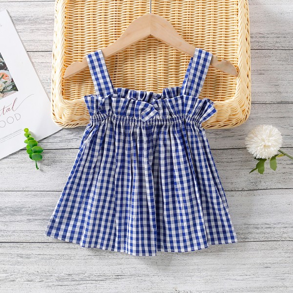 EW foreign trade children's 2021 summer new Plaid suspender top TZ01