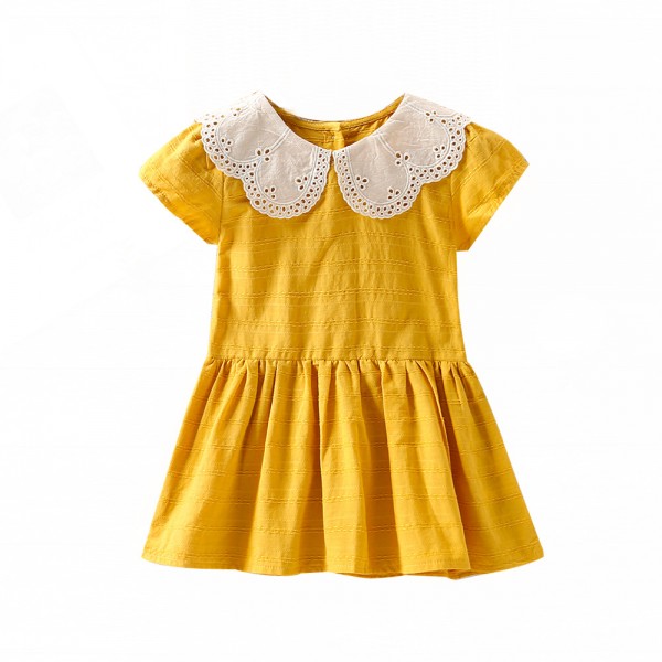 EW foreign trade children's wear 2021 summer girls' skirt cute baby collar short sleeve dress q309