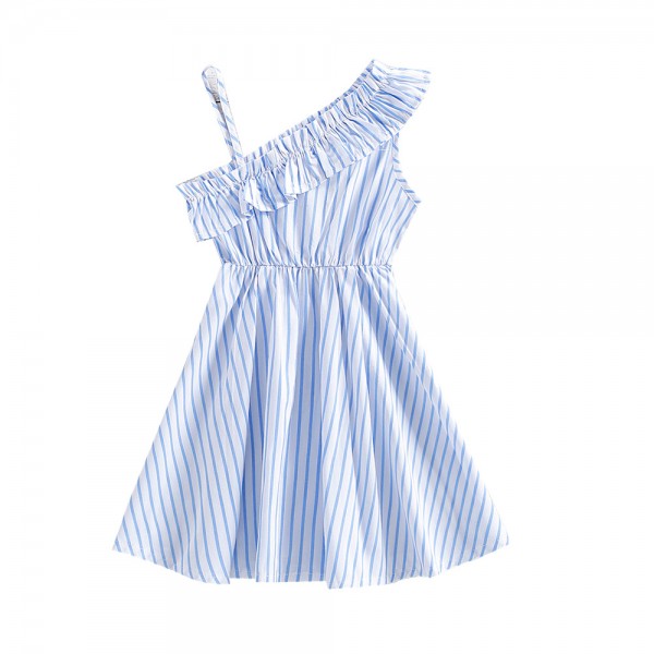 EW foreign trade children's 2021 summer new girls' Strapless suspender striped dress q637