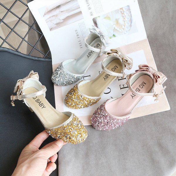 Girls' leather shoes 2020 new princess shoes crystal high heels little girl student performance shoes Korean children's shoes