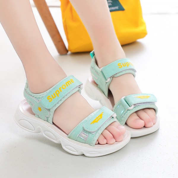 2021 summer women's leather leisure children's sandals Velcro beach shoes breathable children's shoes manufacturers wholesale