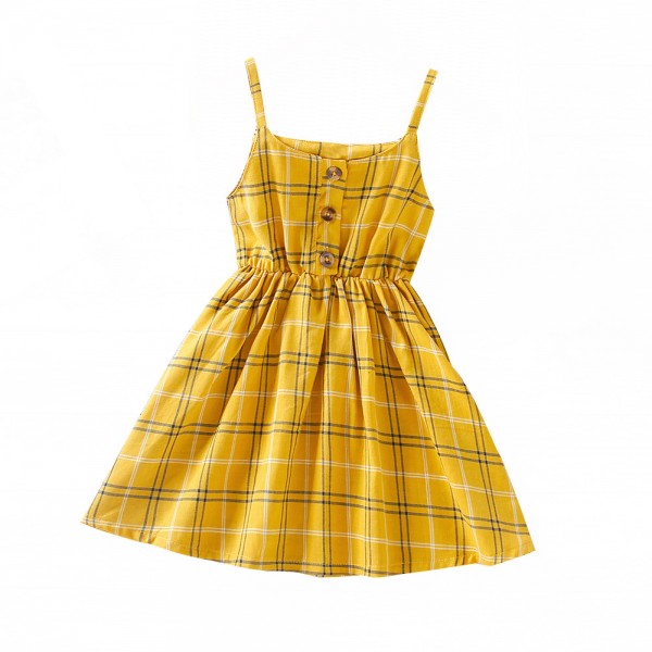 EW foreign trade children's wear 2021 summer new girls' Plaid suspender dress q651
